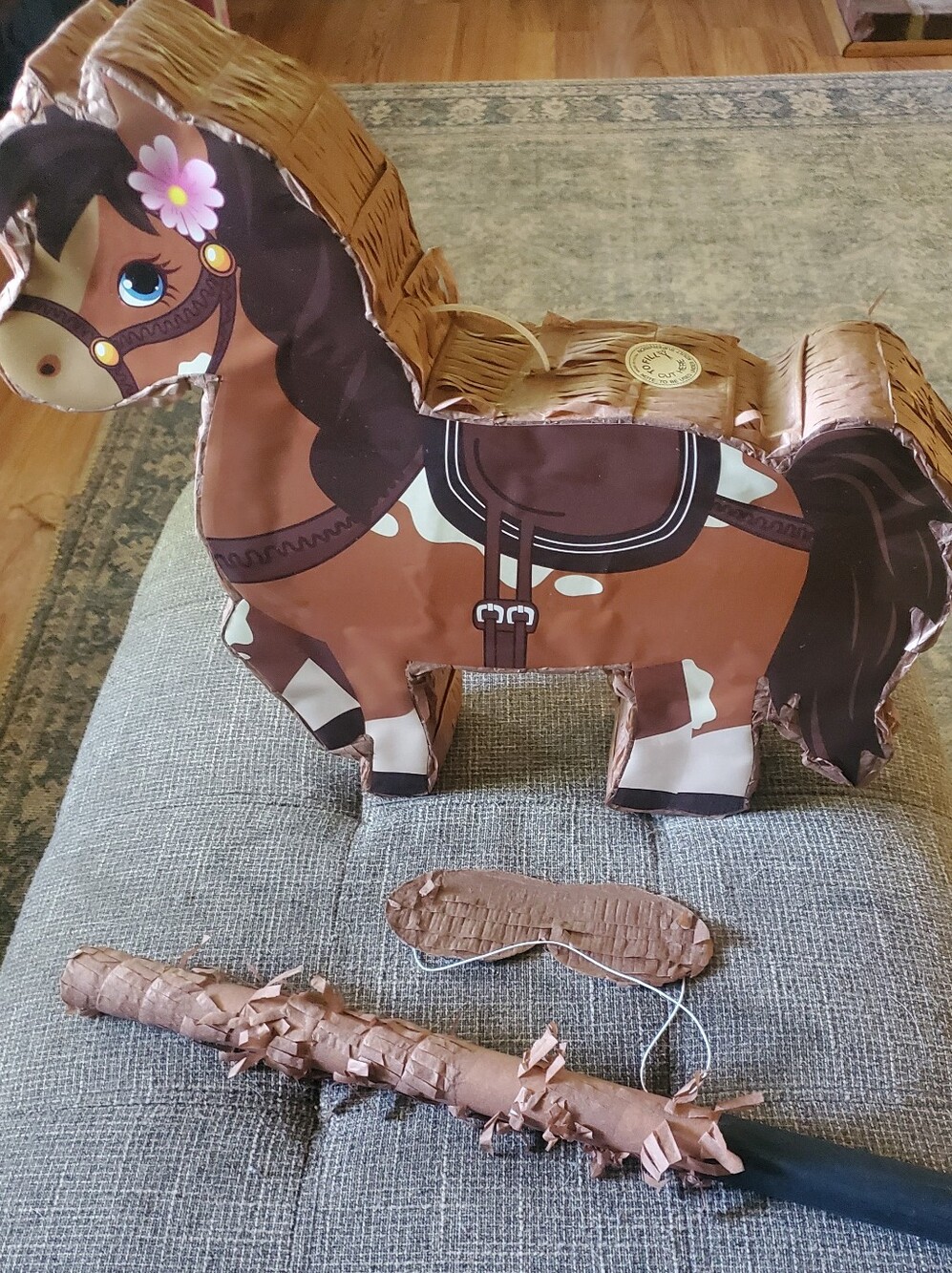 Brown Pony Piñata with Matching Blindfold and Bat